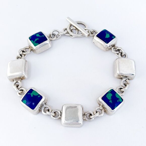 Estate Mexico Taxco TC-191 Sterling Silver 925 Azurite Link Bracelet 7.5\